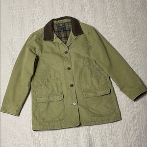 Lands' End Olive Utility Jacket with Brown Collar